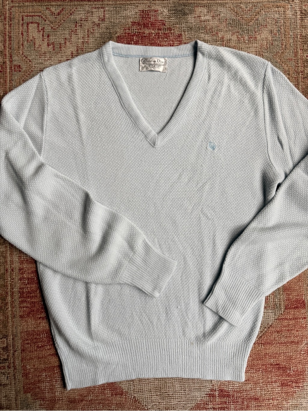 Dior Light Blue V-Neck Knit Sweater